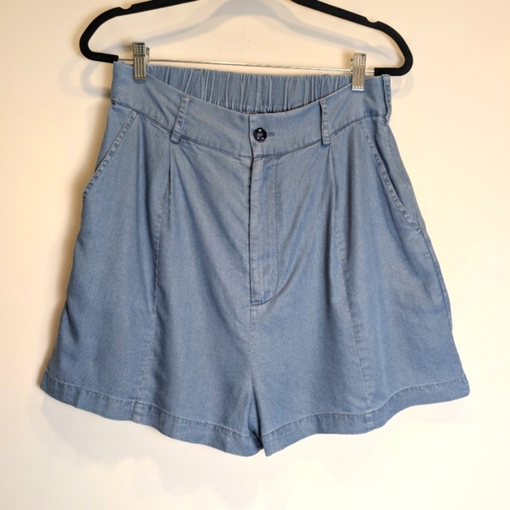 Walter Baker Denim Blue Jasmine Pleated Medium Wash High-Waist Shorts Size XL